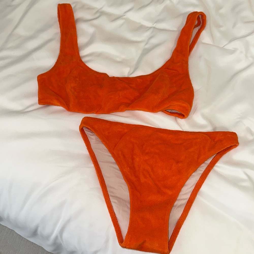 Solid & Striped Orange Terry Bikini Set